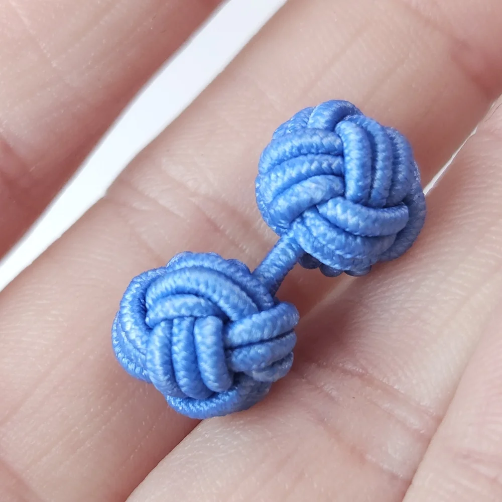 Vintage Baby Blue Silk Knit Cuff Links in Original Box